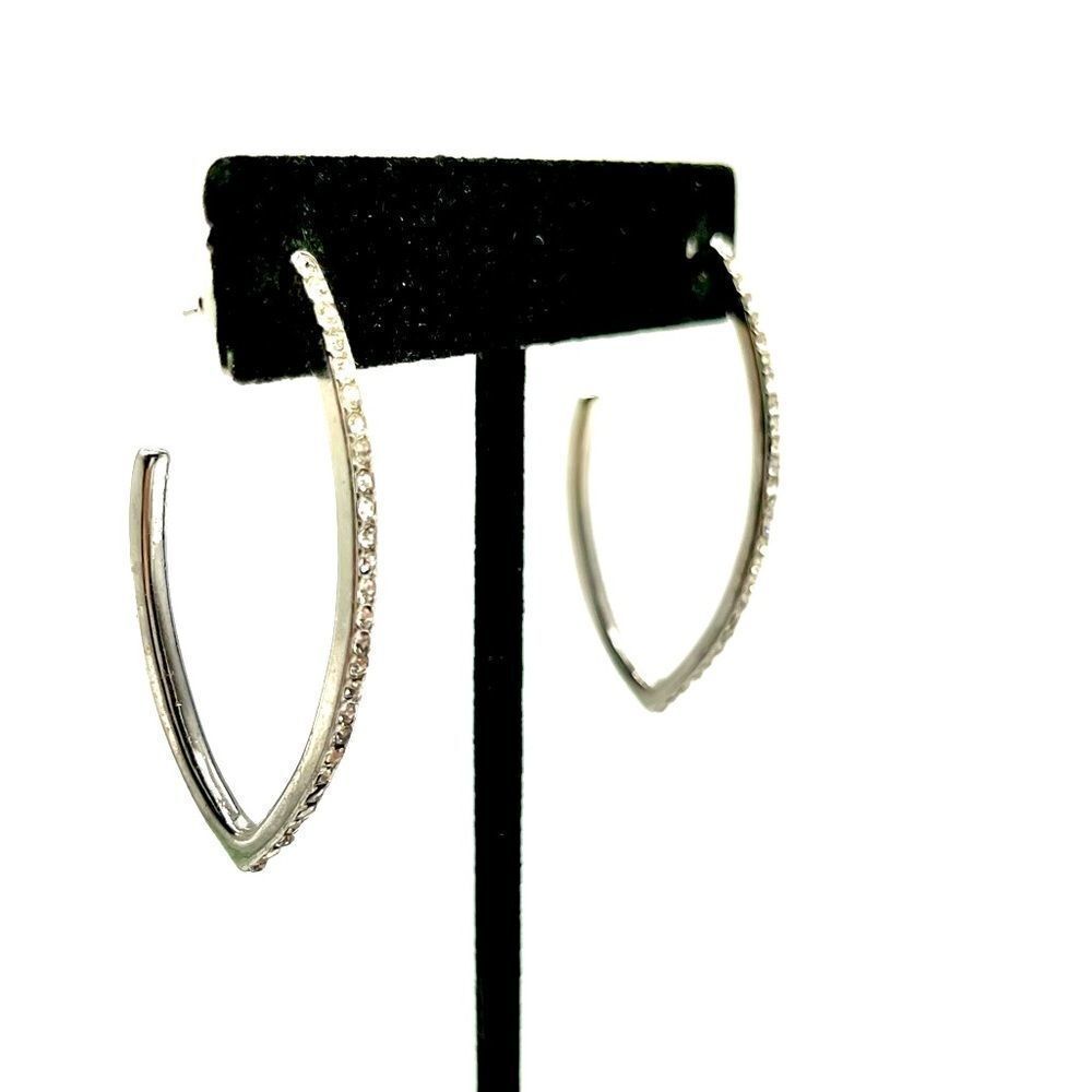 💝Silver Tone Half Hoop W/ Rhinestones Earrings